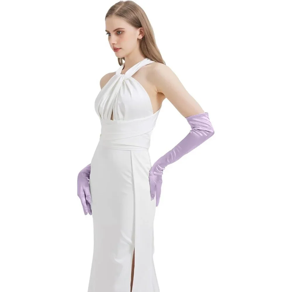 Women's Light Purple Imported Satin Elbow Length Halloween Cosplay Opera Gloves